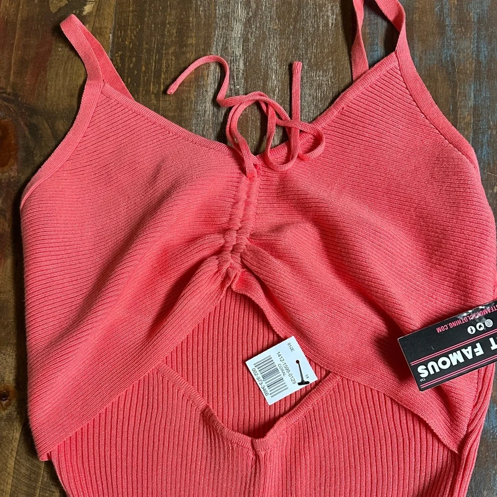 Coral knit Ribbed Bodycon Dress with peekaboo women’s Large NWT - Picture 2 of 8